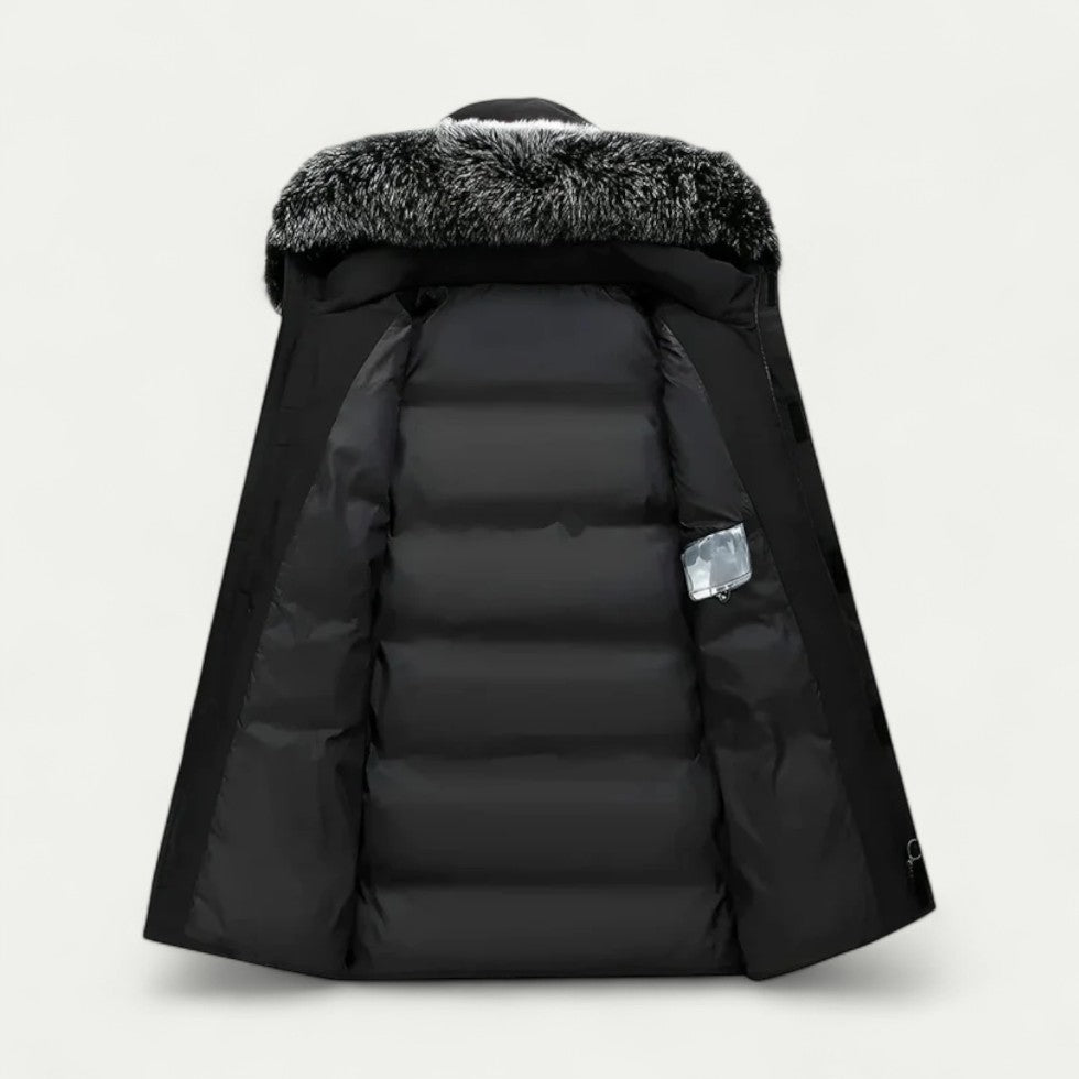 Men Long Winter Parka Coat with Faux Fur Hood