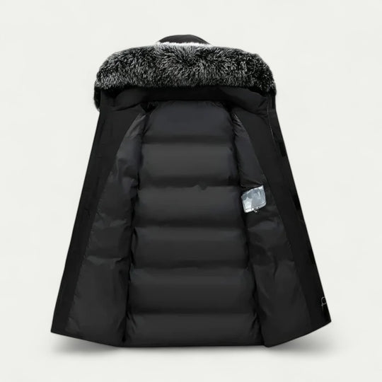 Men Long Winter Parka Coat with Faux Fur Hood