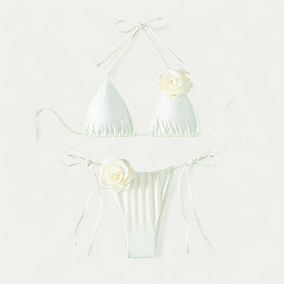 Romantic Triangle Bikini with 3D Rose Detail