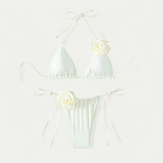 Romantic Triangle Bikini with 3D Rose Detail