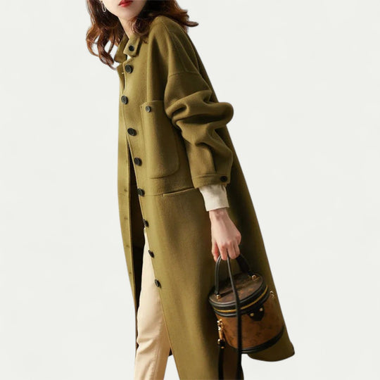 Women's Long Wool Blend Button Up Winter Coat