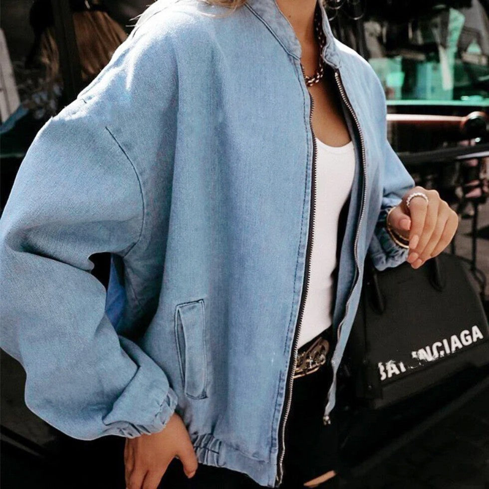 Women’s Cotton Blend Casual Denim Zip Up Jacket