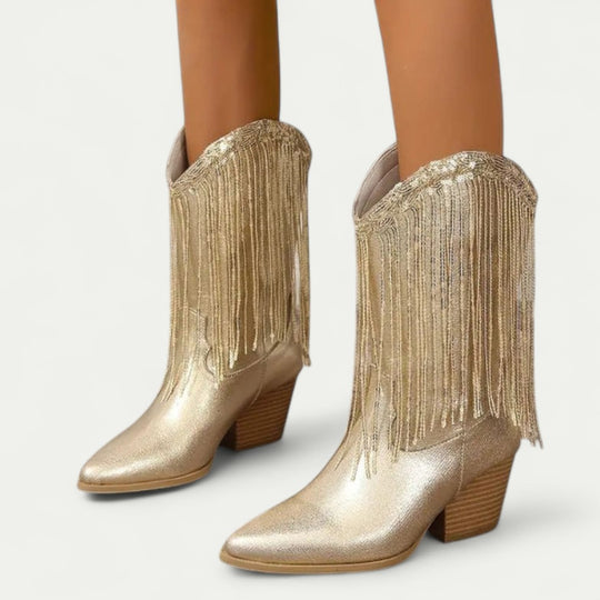Women Orthopedic Cowboy Boots with Fringe and Block Heel