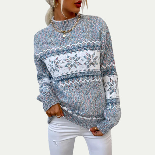 Women Knitted Fair Isle Winter Snowflake Jumper