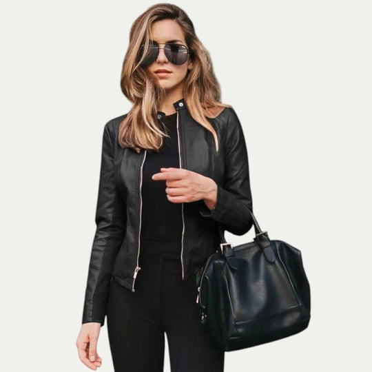 Fitted Faux Leather Biker Jacket for Women