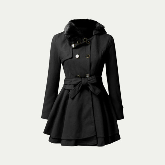 Women Wool Blend Flared Winter Coat with Belt