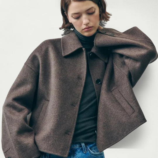 Women Cropped Wool Blend Button Up Jacket
