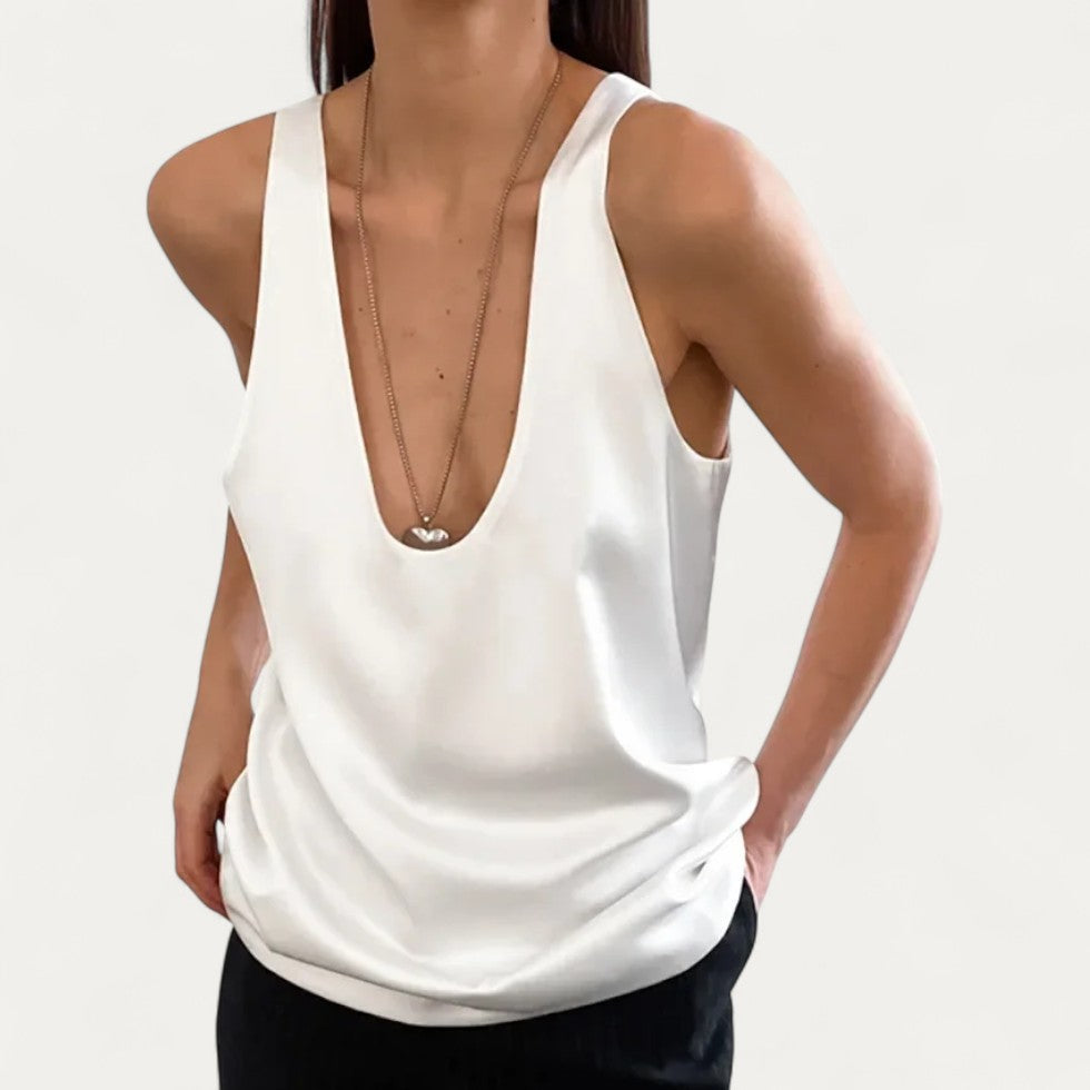 Satin Deep V Neck Sleeveless Tank Top for Women