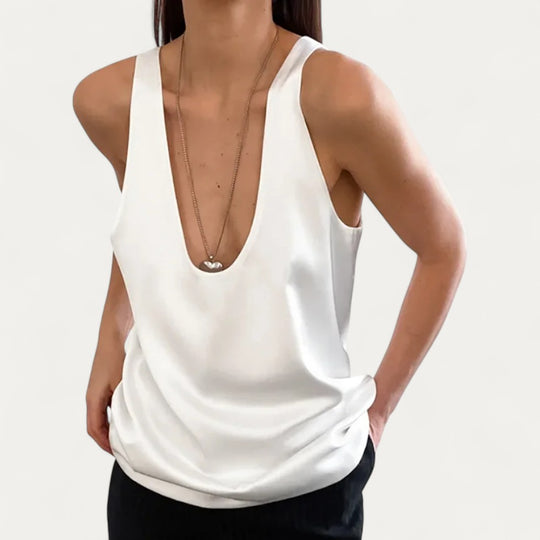 Satin Deep V Neck Sleeveless Tank Top for Women