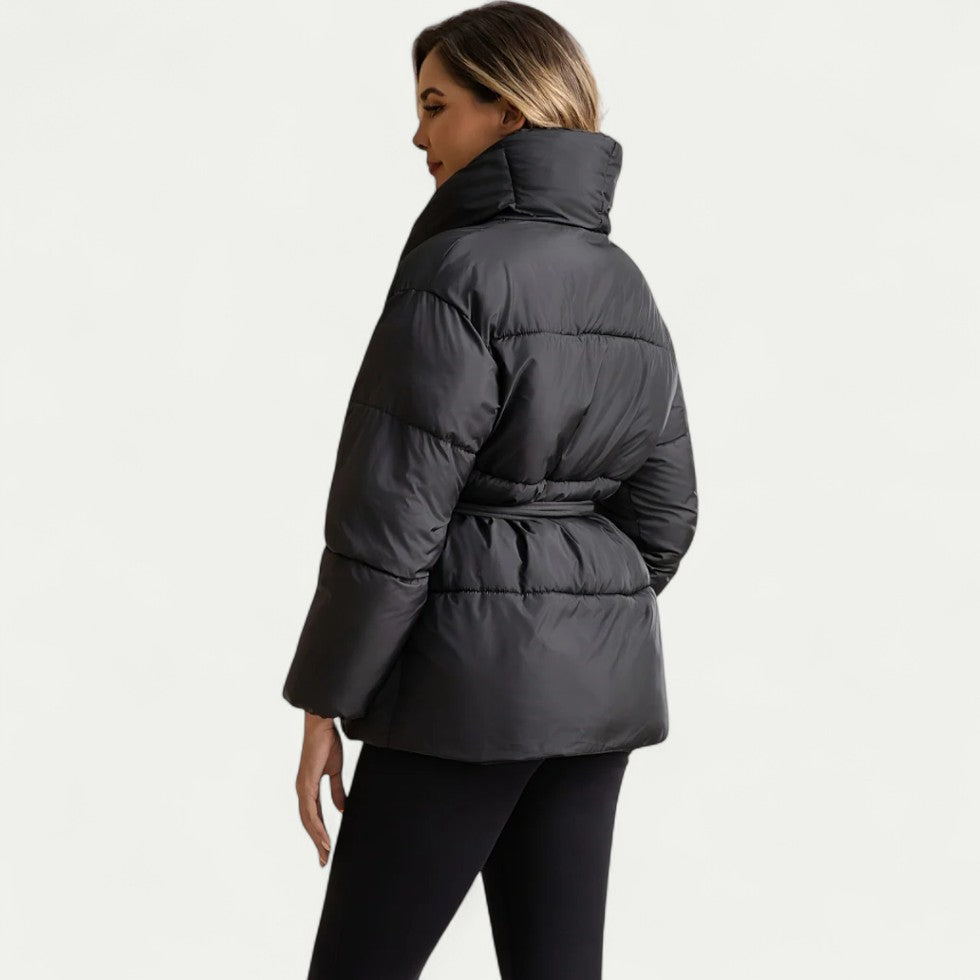 Women's Puffer Jacket with Belted Waist