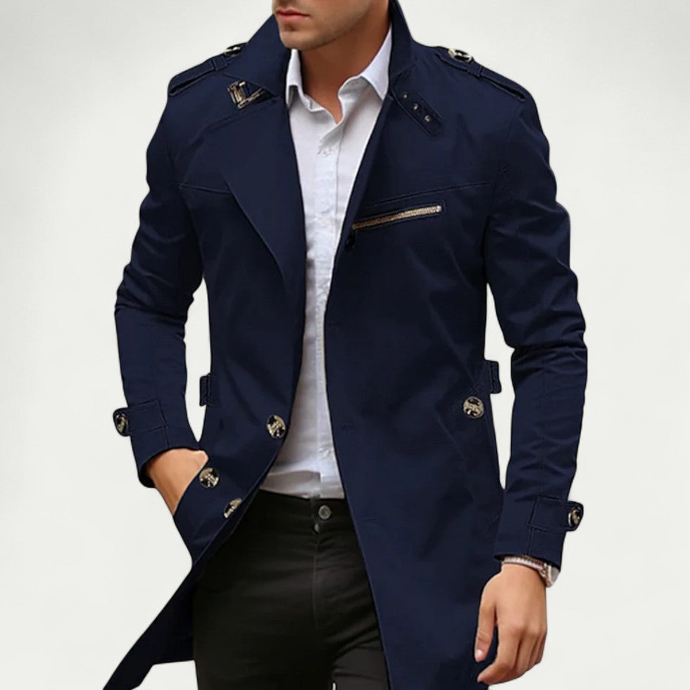 Men Stylish Waterproof Trench Coat Elegant Long Overcoat Jacket