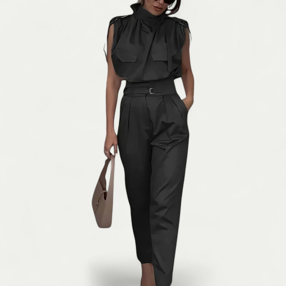 Women’s Elegant Sleeveless Belted Jumpsuit