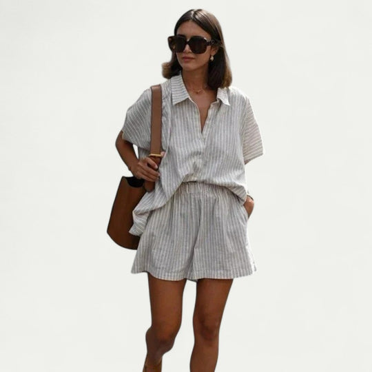 Relaxed Cotton Co Ord Set with Striped Summer Look