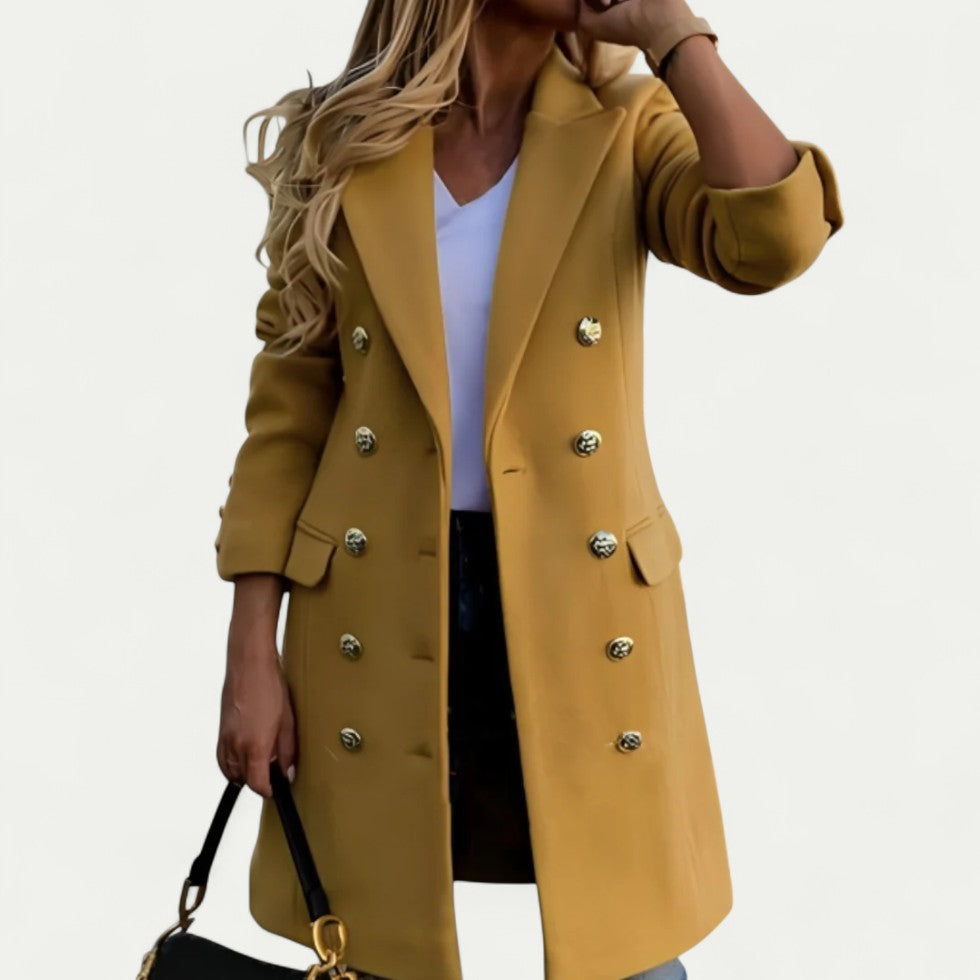 Women Double Breasted Long Sleeve Elegant Trench Coat