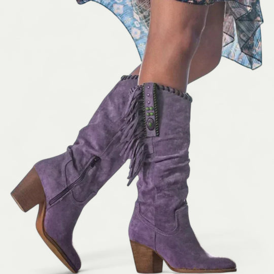 Women Orthopedic Western Mid Calf Boots with Fringe