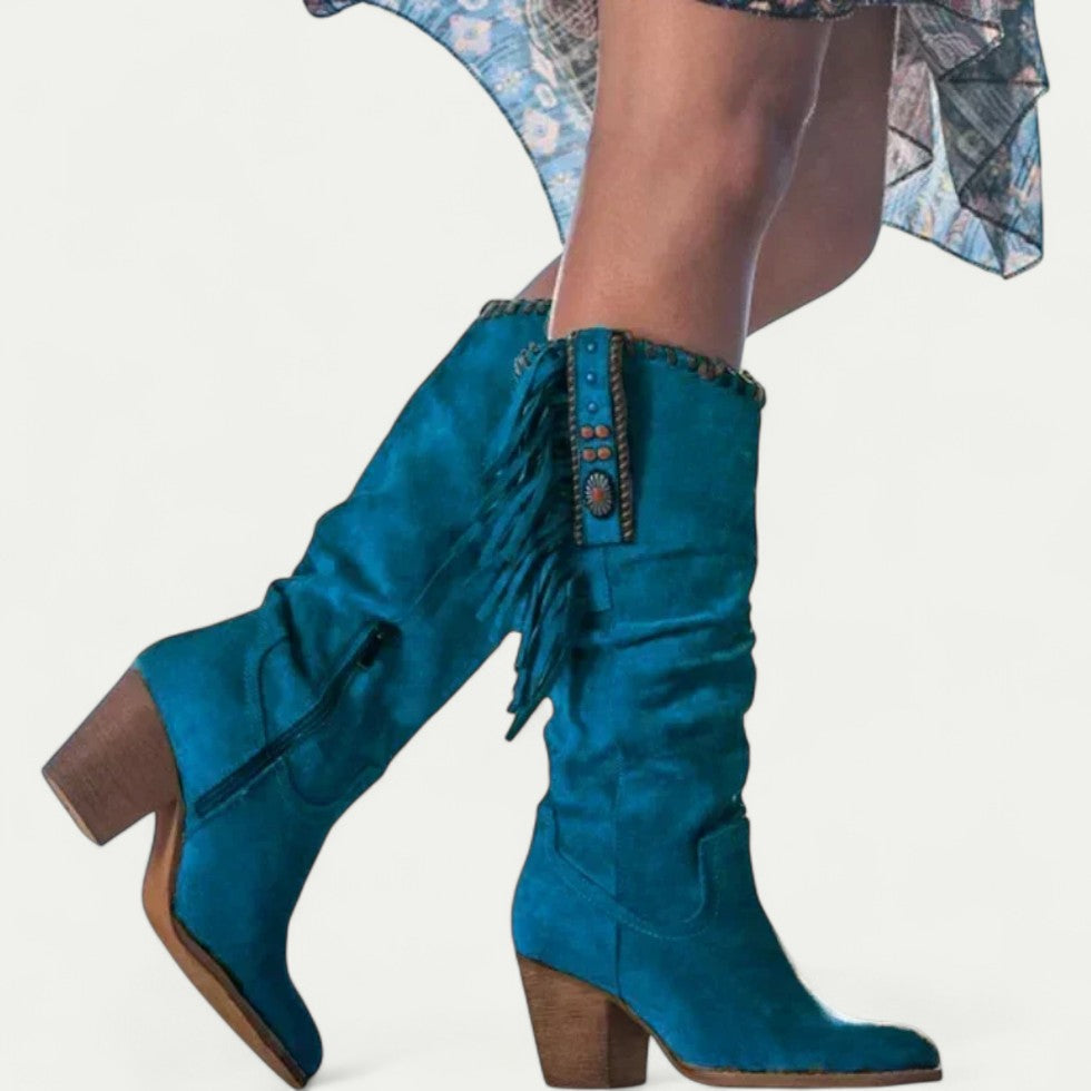 Women Orthopedic Western Mid Calf Boots with Fringe