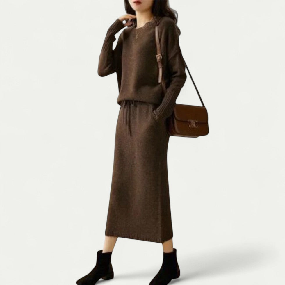 Knitted Jumper and Midi Skirt Set for Women
