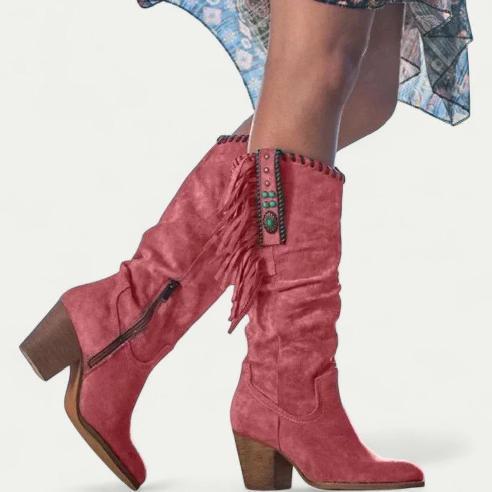 Women Orthopedic Western Mid Calf Boots with Fringe
