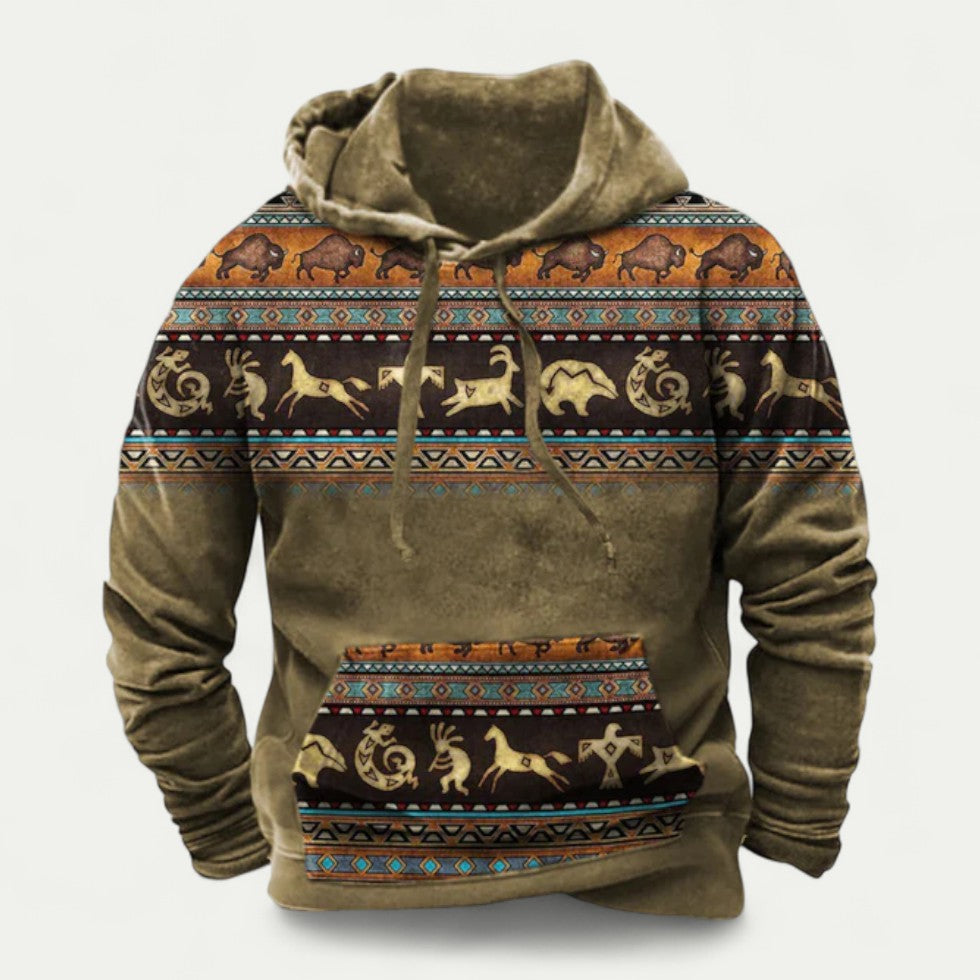 Men Vintage Printed Casual Hooded Sweatshirt