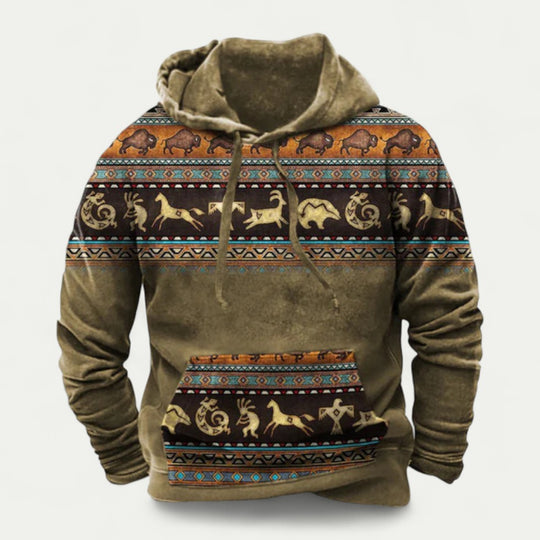 Men Vintage Printed Casual Hooded Sweatshirt