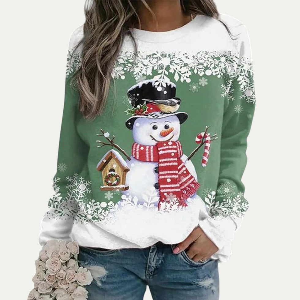 Women Christmas Snowman Print Long Sleeve Casual Jumper
