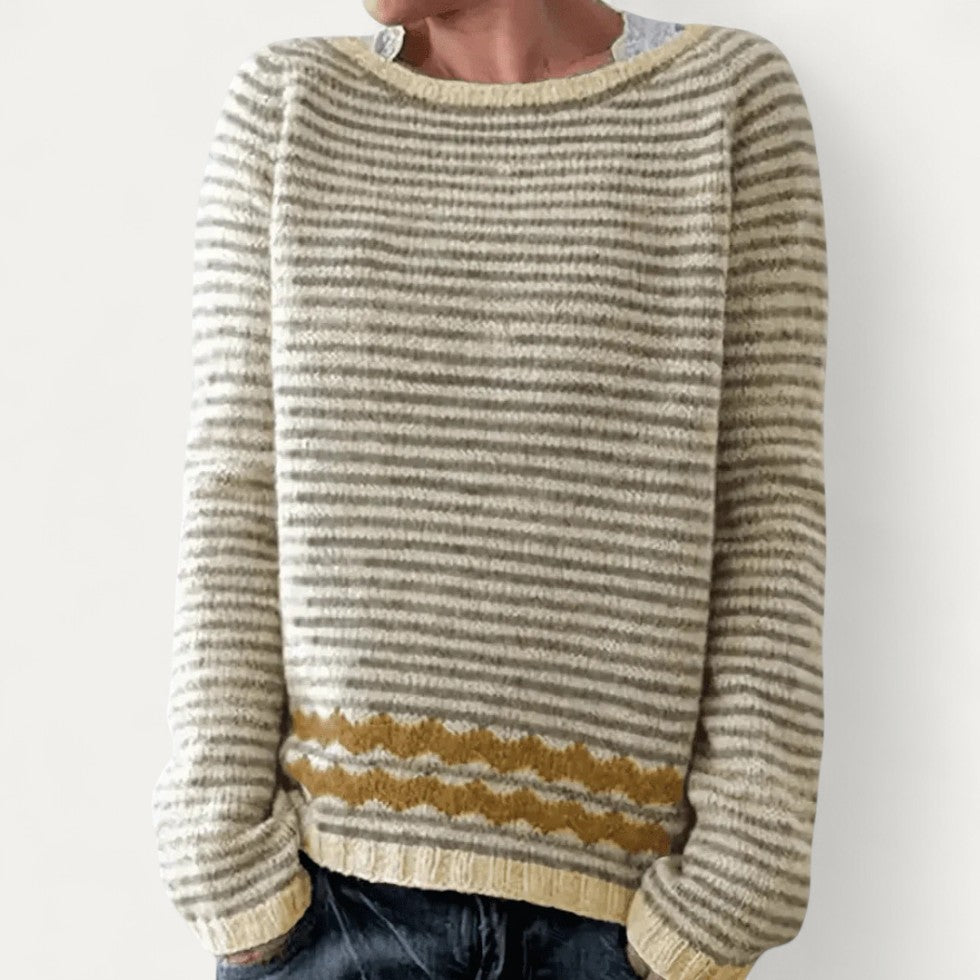 Striped Knit Crew Neck Jumper for Women
