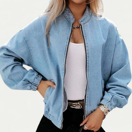 Women’s Cotton Blend Casual Denim Zip Up Jacket