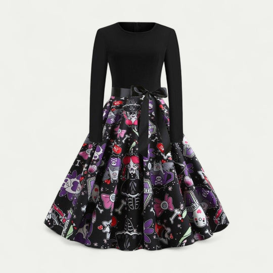Halloween Print Long Sleeve Midi Costume Dress