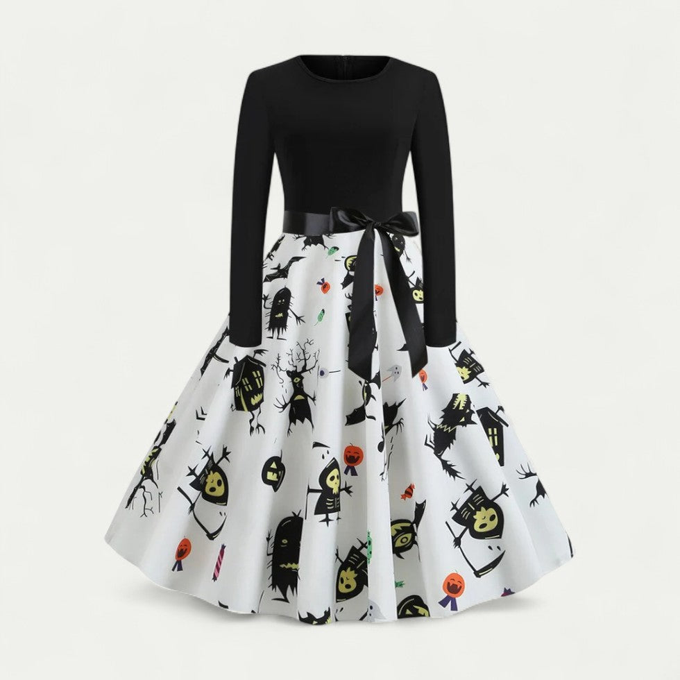 Halloween Print Long Sleeve Midi Costume Dress