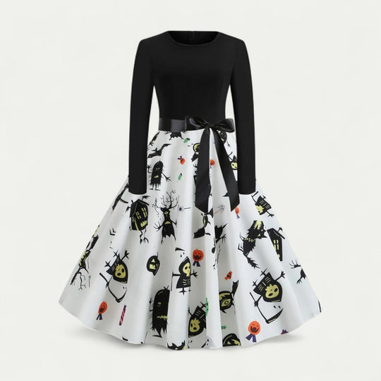 Halloween Print Long Sleeve Midi Costume Dress