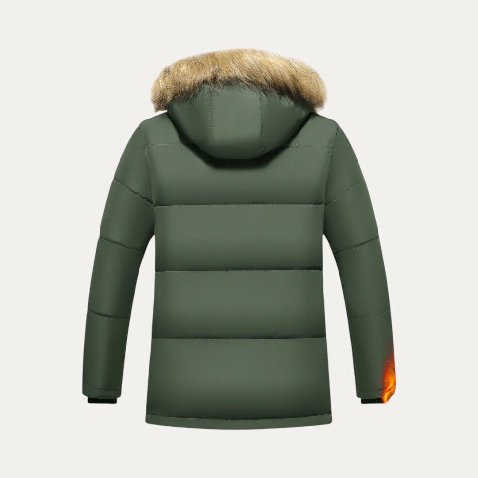 Winter Parka Jacket with Faux Fur Hood for Men