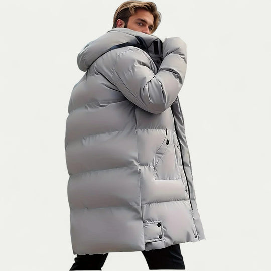 Men Long Winter Puffer Coat with Hood Warm Thick Jacket