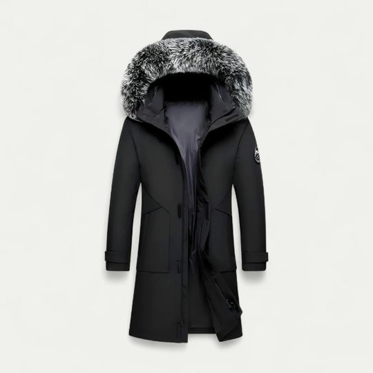 Long Hooded Winter Parka with Faux Fur Trim for Men