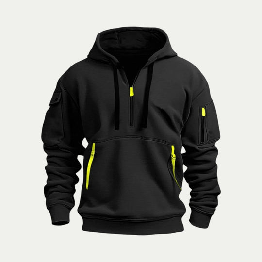 Cotton Blend Quarter Zip Utility Hoodie for Men