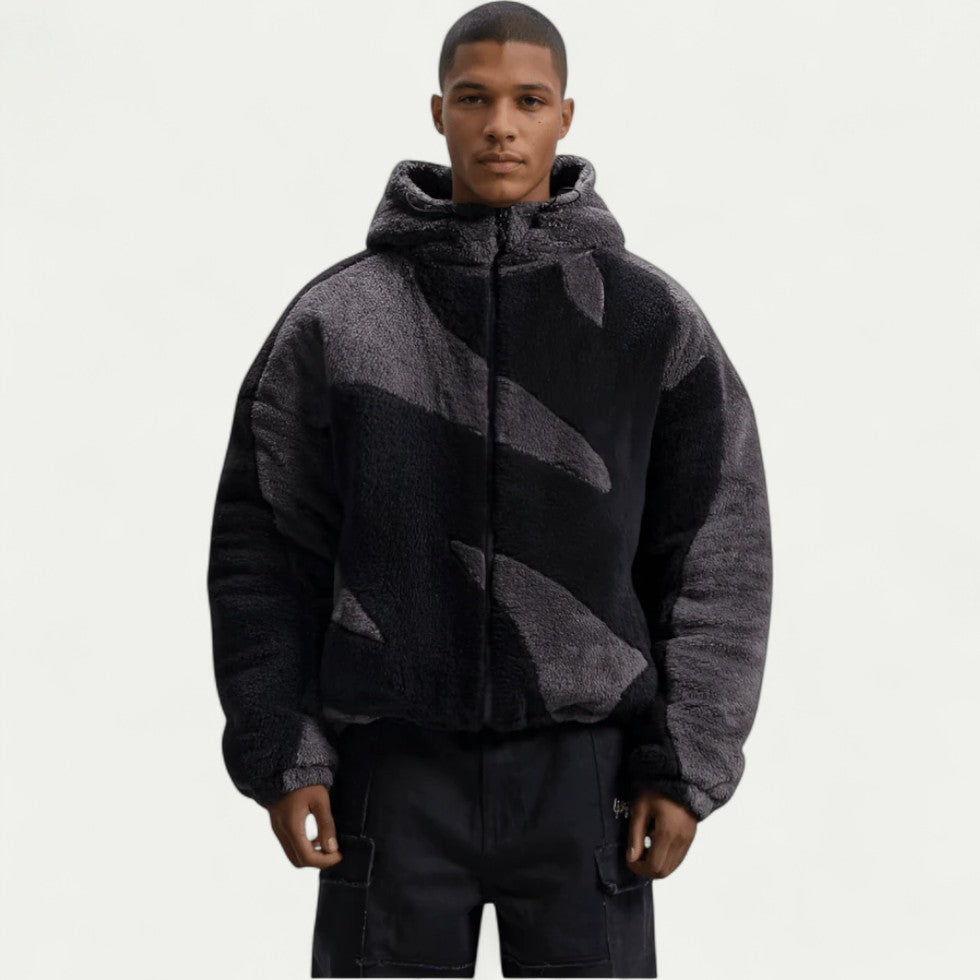 Cotton Blend Fleece Hooded Zip Up Winter Jacket for Men