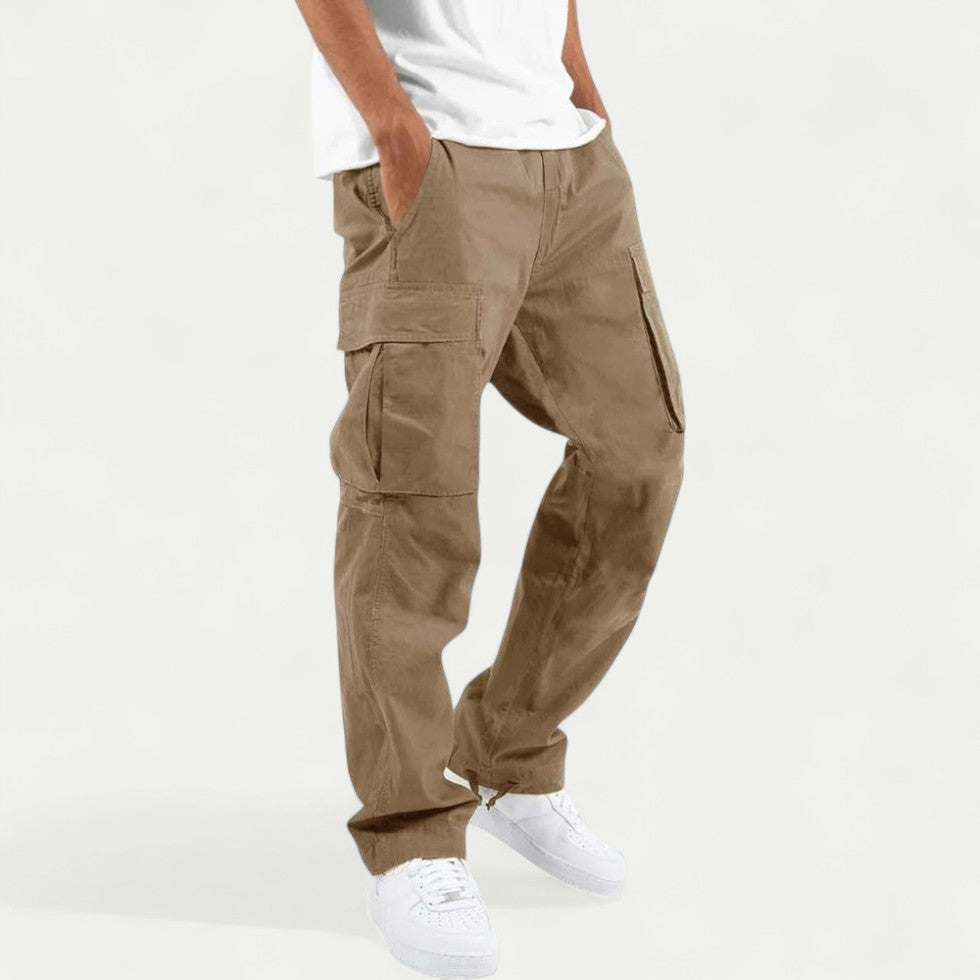 Relaxed Fit Cotton Blend Cargo Trousers for Men with Multiple Pockets
