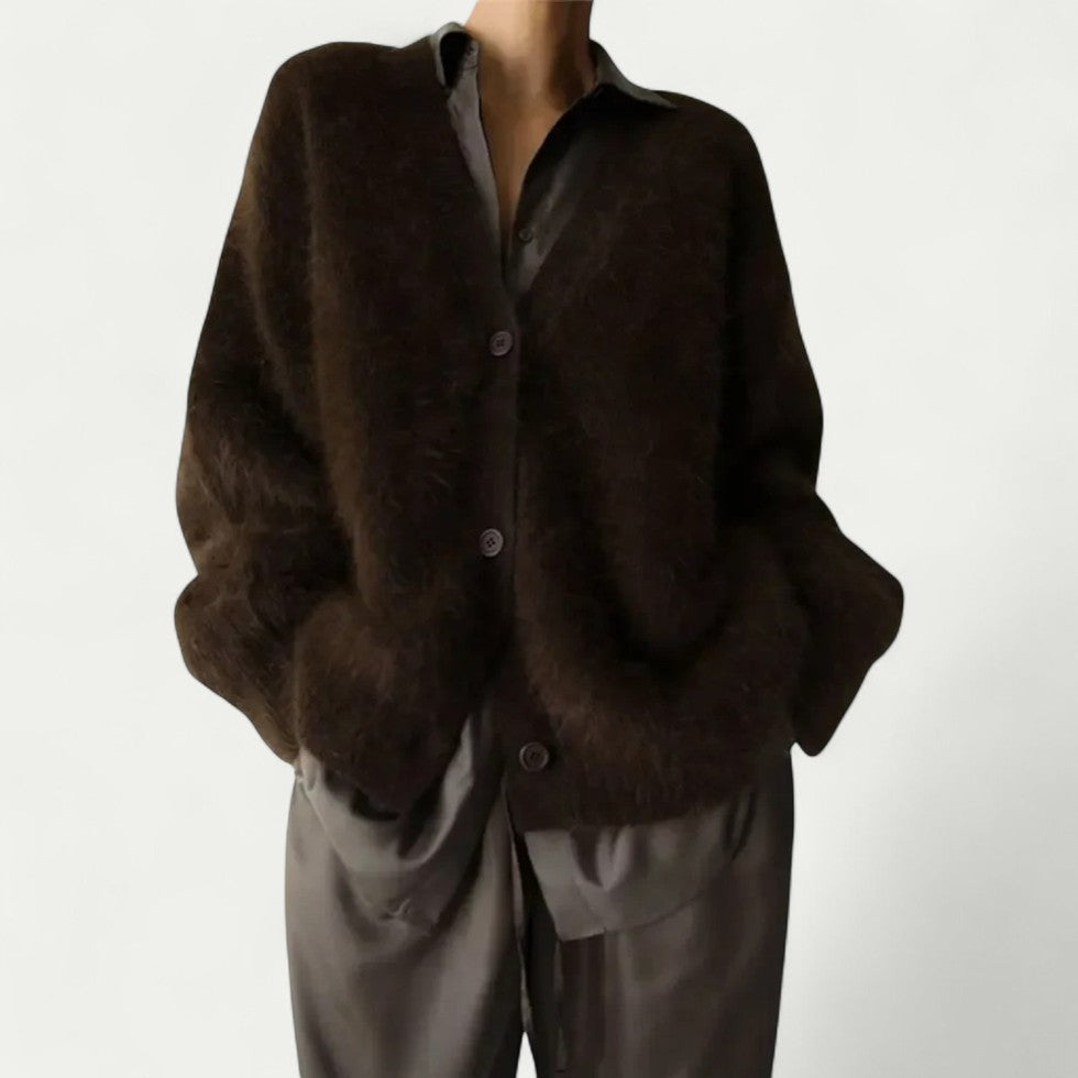 Fluffy Knit Button Up Cardigan for Women