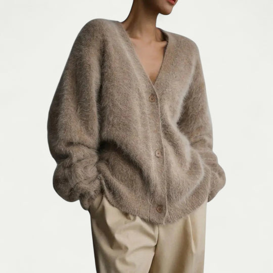 Fluffy Knit Button Up Cardigan for Women