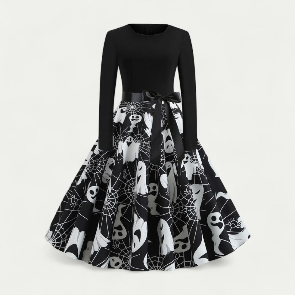 Halloween Print Long Sleeve Midi Costume Dress