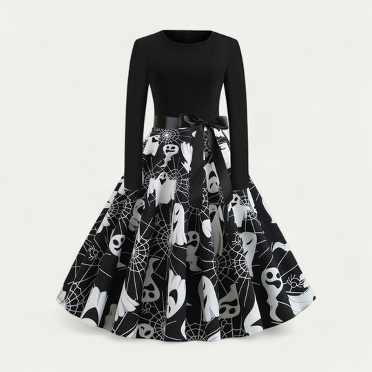 Halloween Print Long Sleeve Midi Costume Dress