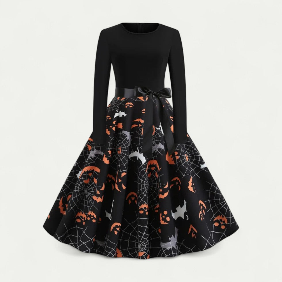 Halloween Print Long Sleeve Midi Costume Dress