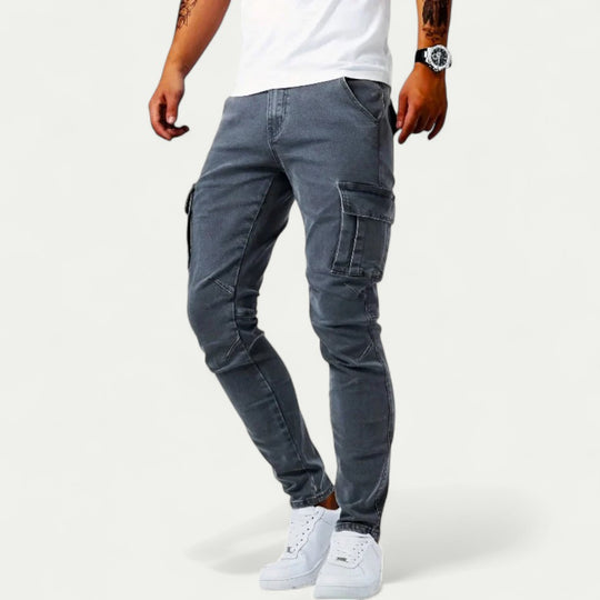 Cotton Blend Men's Slim Fit Cargo Denim Jeans