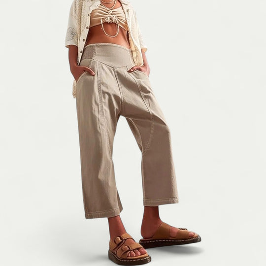 High Waist Cotton Linen Blend Wide Leg Trousers for Women