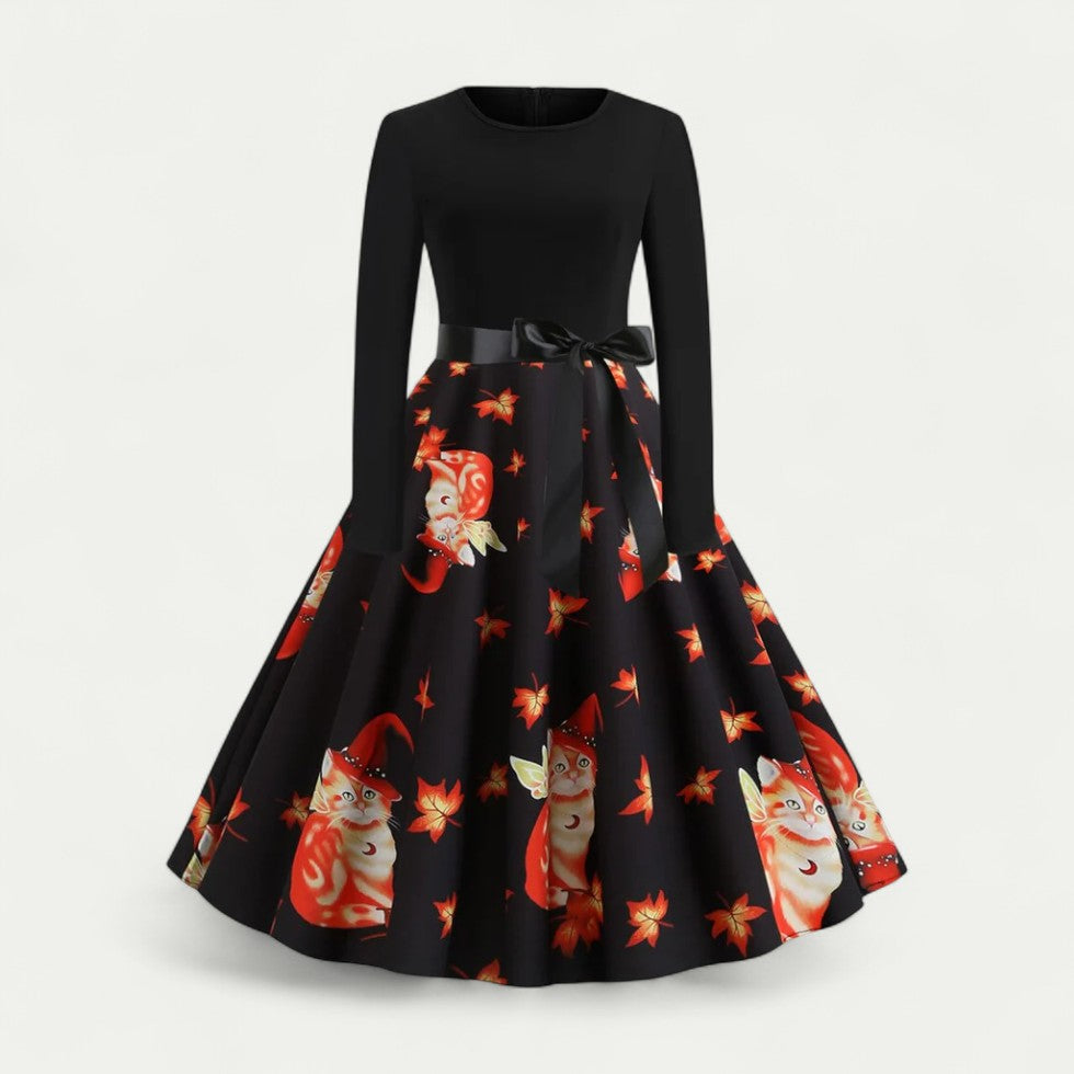 Halloween Print Long Sleeve Midi Costume Dress
