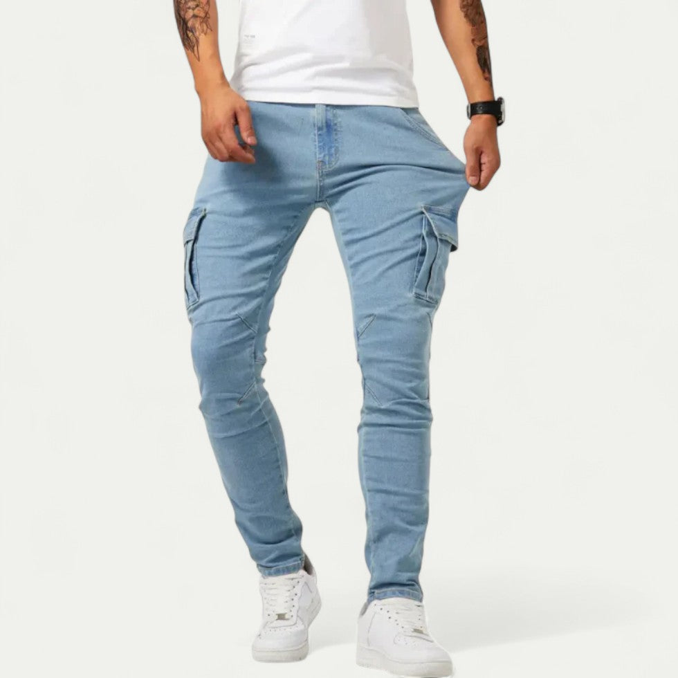 Cotton Blend Men's Slim Fit Cargo Denim Jeans