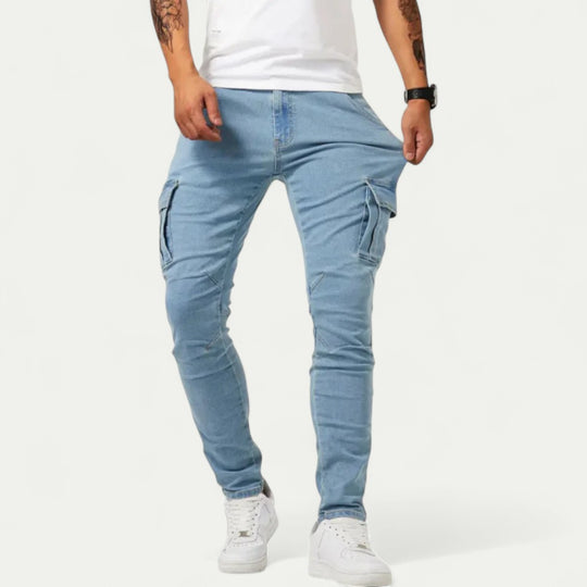 Cotton Blend Men's Slim Fit Cargo Denim Jeans