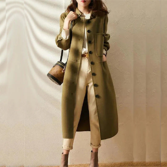 Women's Long Wool Blend Button Up Winter Coat