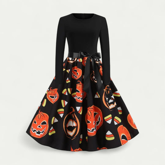 Halloween Print Long Sleeve Midi Costume Dress