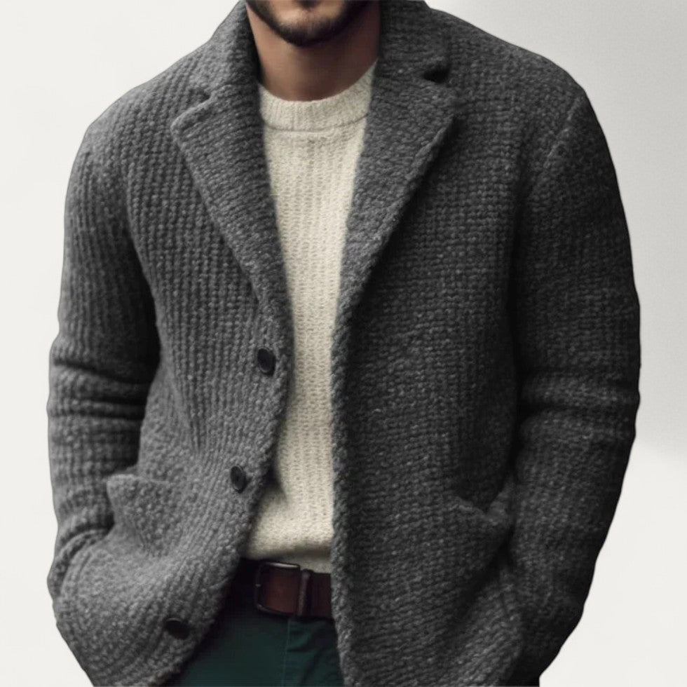 Wool Blend Textured Blazer Cardigan for Men