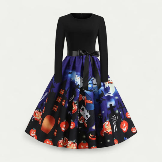 Halloween Print Long Sleeve Midi Costume Dress